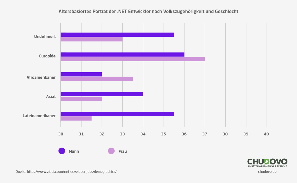 Altersbasiertes Porträt der .NET Entwickler nach Volkszugehörigkeit und Geschlecht